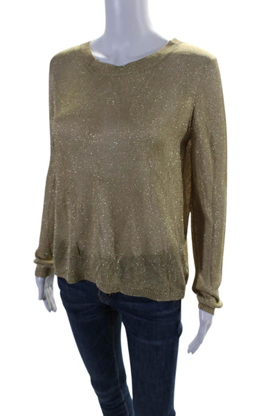 AIKO Womens Split Back Long Sleeves Crew Neck Sweater Gold Metallic Size Small