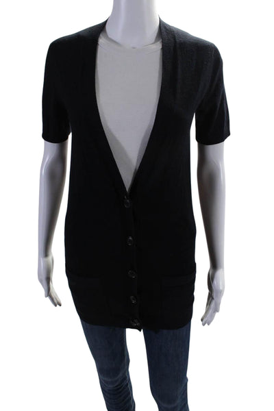 Theory Womehns Short Sleeves Eloquence Cardigan Sweater Black Wool Size Small