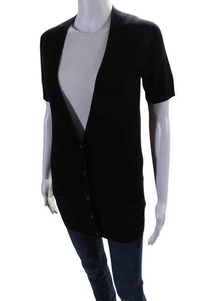 Theory Womehns Short Sleeves Eloquence Cardigan Sweater Black Wool Size Small