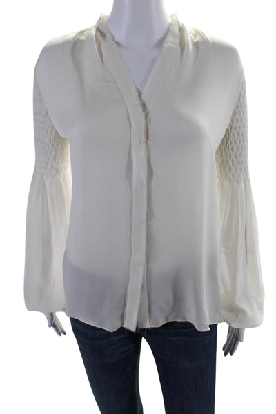 Elie Tahari Womens Silk Long Sleeves Button Down Blouse White Size Small