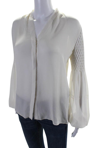 Elie Tahari Womens Silk Long Sleeves Button Down Blouse White Size Small