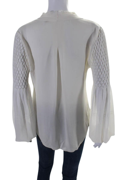 Elie Tahari Womens Silk Long Sleeves Button Down Blouse White Size Small