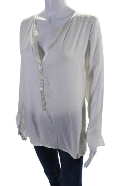 Soft Joie Womens Long Sleeves V Neck Button Down Shirt White Size Small