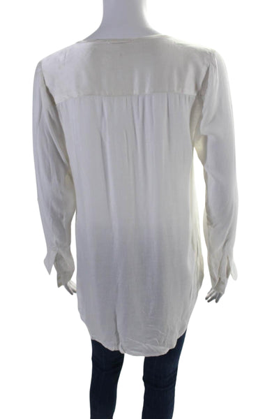 Soft Joie Womens Long Sleeves V Neck Button Down Shirt White Size Small