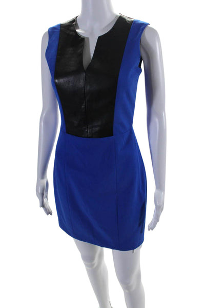 Mason Womens Leather Contrast Sleeveless Sheath Dress Blue Black Size 4