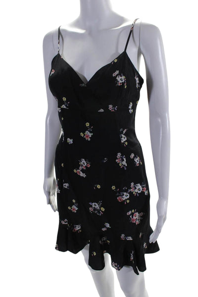 Intermix Womens Silk Floral Print Sleeveless V Neck Ruffled Dress Black Size 2