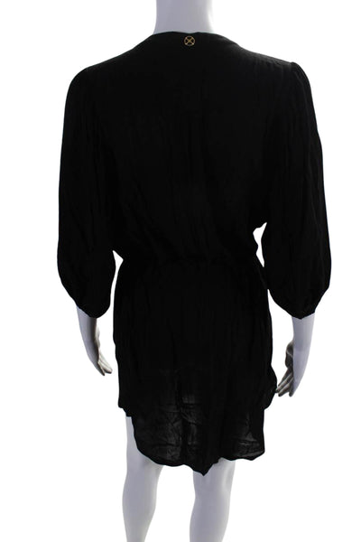 ViX Womens Long Sleeves Lace Up Belted A Line Dress Black Size Small