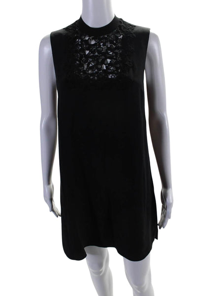 A.L.C. Womens Silk Crochet Detail Sleeveless Knee Length Shirt Dress Black Size