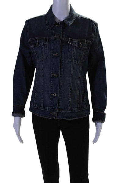 Levis Womens Collared Button Up Denim Jean Jacket Dark Blue Size Large