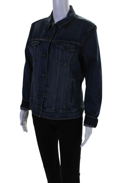 Levis Womens Collared Button Up Denim Jean Jacket Dark Blue Size Large