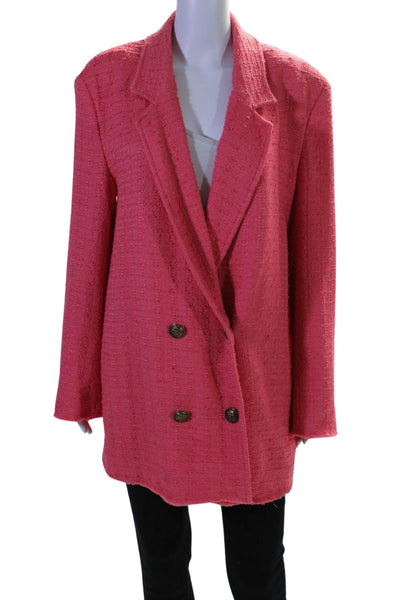 Zara Womens Textured Long Sleeve Woven Double Breasted Blazer Pink Size XL