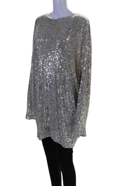 ITMFL In the Mood For Love Womens Metallic Sequined Batwing Long Sleeve Blouse T