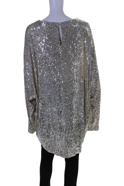 ITMFL In the Mood For Love Womens Metallic Sequined Batwing Long Sleeve Blouse T