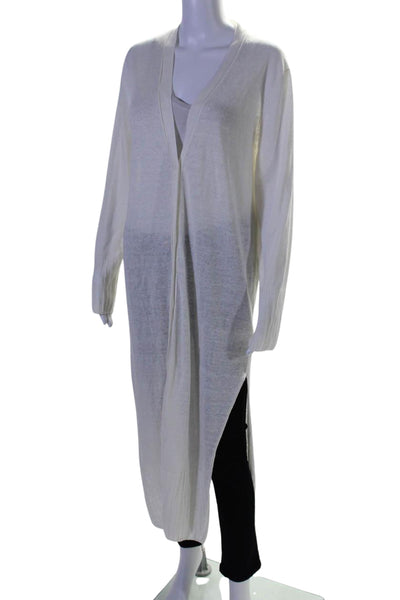 360 Sweater Womens Linen Buttoned Long Sleeve Duster Cardigan White Size L