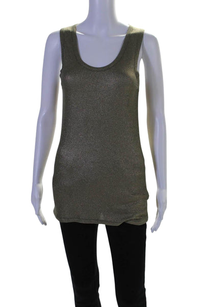 Majestic Filatures Womens Metallic Ribbed Knit Scoop Neck Tank Top Gold Size 2