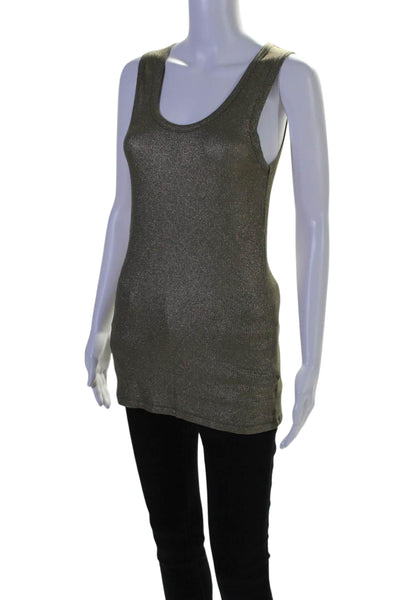 Majestic Filatures Womens Metallic Ribbed Knit Scoop Neck Tank Top Gold Size 2