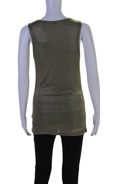 Majestic Filatures Womens Metallic Ribbed Knit Scoop Neck Tank Top Gold Size 2