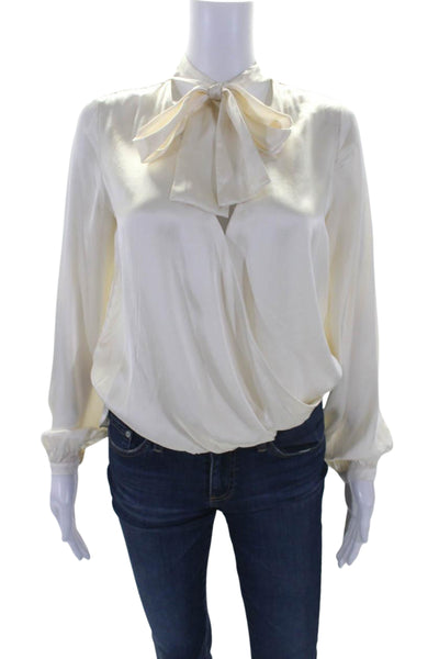 Intermix Womens White Silk Tie V-Neck Faux Wrap Long Sleeve Blouse Top Size 2