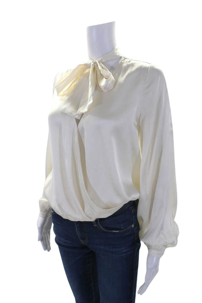 Intermix Womens White Silk Tie V-Neck Faux Wrap Long Sleeve Blouse Top Size 2