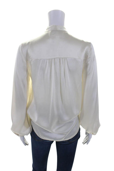 Intermix Womens White Silk Tie V-Neck Faux Wrap Long Sleeve Blouse Top Size 2