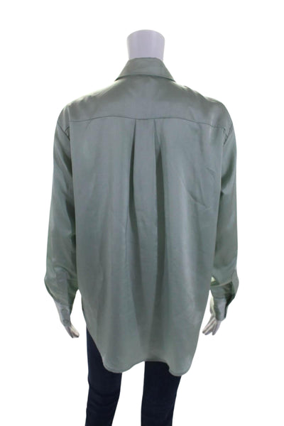 LBLC The Label Womens Satin Long Sleeve Buttoned Collared Blouse Green Size XS