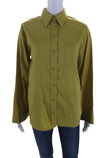 L'Academie Womens Cotton Long Sleeve Buttoned Down Blouse Green Size S