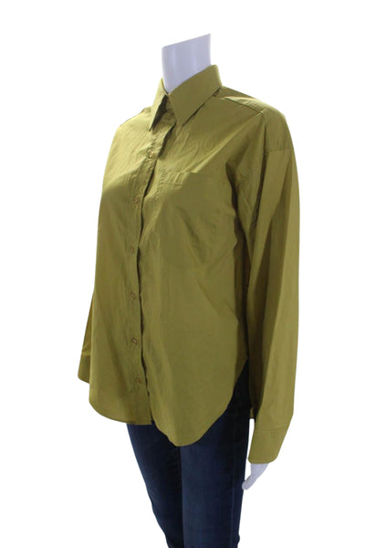 L'Academie Womens Cotton Long Sleeve Buttoned Down Blouse Green Size S