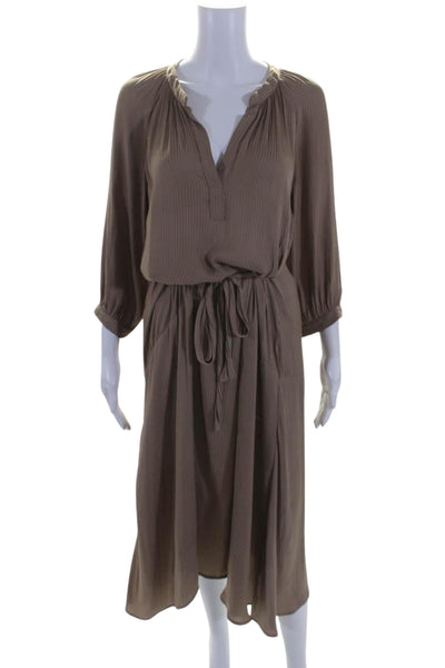 Current Air Womens Striped Long Sleeve V Neck Belted Shift Dress Brown Size XS