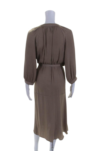 Current Air Womens Striped Long Sleeve V Neck Belted Shift Dress Brown Size XS