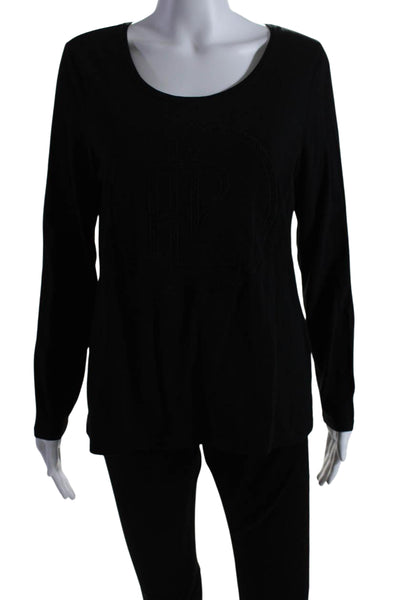 Lauren Ralph Lauren Womens Long Sleeves Tee Shirt Black Cotton Size Large