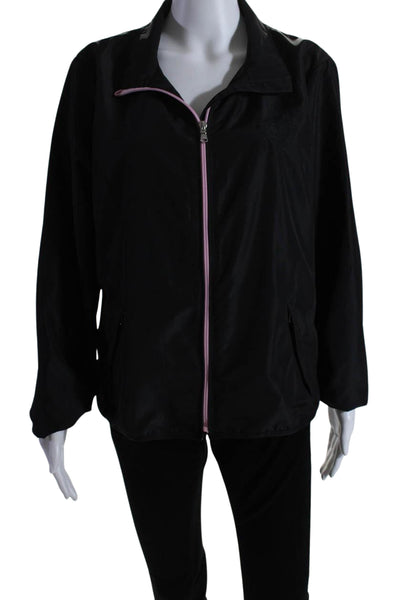 Lauren Ralph Lauren Womens Mock Neck Jacket Black Pink Size Extra Large