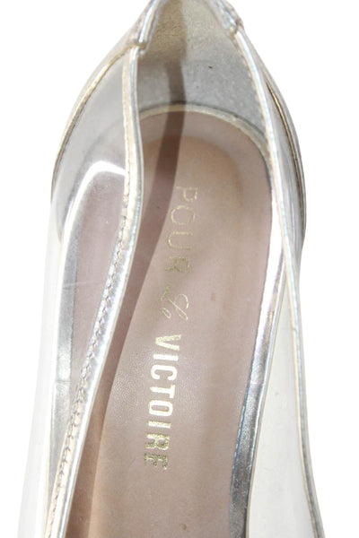 Pour la Victoire Womens Chrome Leather Platform Peep Toe Pumps Gold Size 38 8