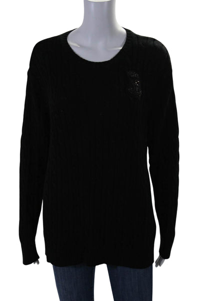 Lauren Ralph Lauren Womens Cotton Blend Cable Knit Sweater Top Black Size XL