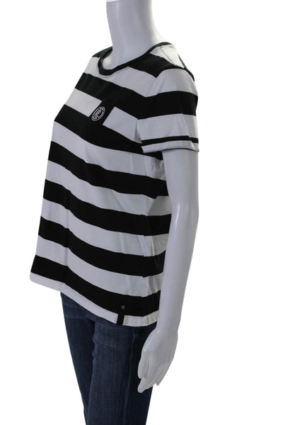 LRL Lauren Active Ralph Lauren Womens Cotton Striped T-Shirt Top White Size L