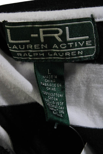 LRL Lauren Active Ralph Lauren Womens Cotton Striped T-Shirt Top White Size L