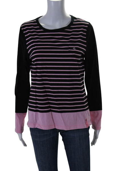 Lauren Ralph Lauren Womens Cotton Striped Long Sleeve Pullover Top Pink Size L