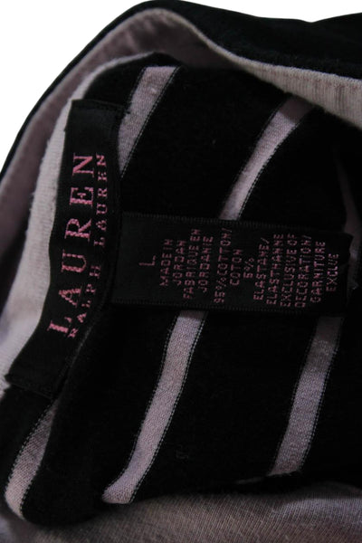 Lauren Ralph Lauren Womens Cotton Striped High Neck Quarter Zip Top Pink Size L