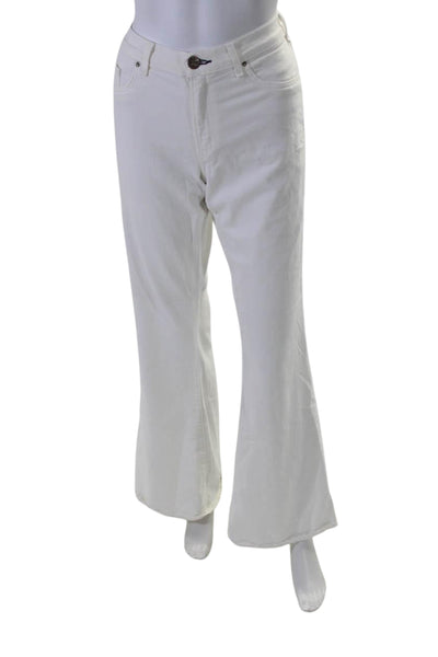 McQuire Womens Cotton Buttoned Zipped Flare Leg Casual Pants White Size EUR29