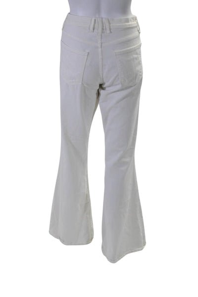 McQuire Womens Cotton Buttoned Zipped Flare Leg Casual Pants White Size EUR29