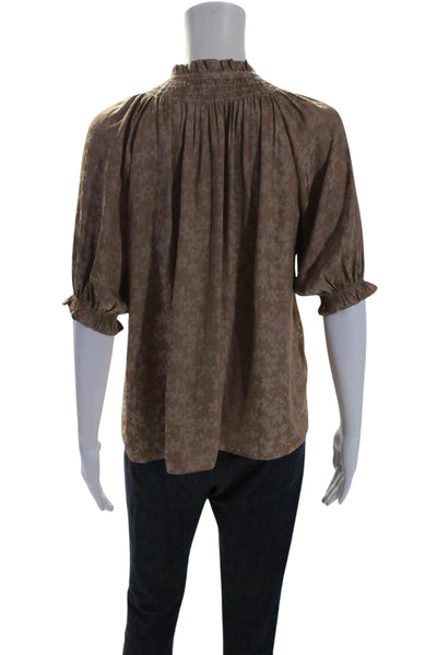 Current Air Womens Floral V-Neck Tied Ruffled Short Sleeve Blouse Brown Size XS