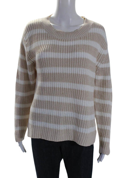 John + Jenn Womens Cotton Striped Print Knit Ribbed Textured Sweater Tan Size XS