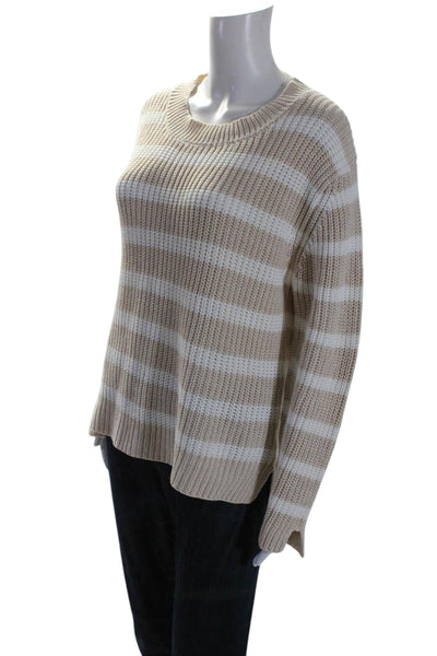 John + Jenn Womens Cotton Striped Print Knit Ribbed Textured Sweater Tan Size XS