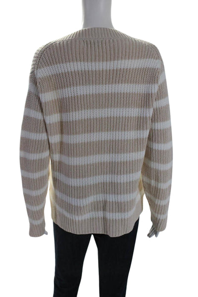 John + Jenn Womens Cotton Striped Print Knit Ribbed Textured Sweater Tan Size XS