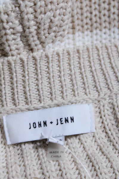 John + Jenn Womens Cotton Striped Print Knit Ribbed Textured Sweater Tan Size XS