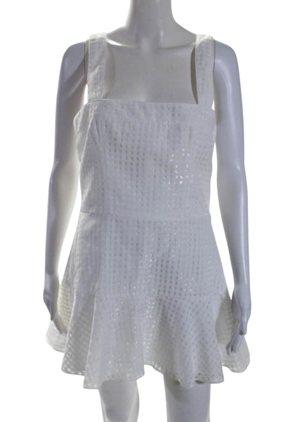 Amanda Uprichard Womens Sheer Organza Check Drop Waist Dress White Size Large