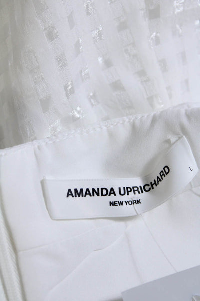 Amanda Uprichard Womens Sheer Organza Check Drop Waist Dress White Size Large