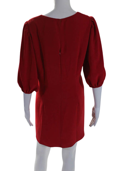 Amanda Uprichard Womens Knotted V Neck 3/4 Sleeve Sheath Dress Red Size Large