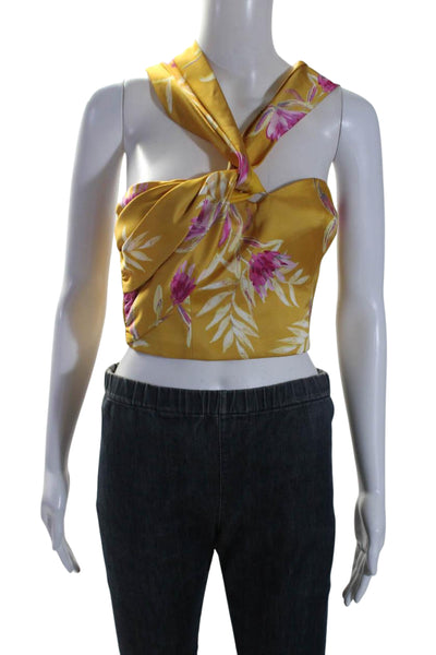 AMUR Womens Floral Satin One Shoulder Crop Top Blouse Orange Pink Size Large