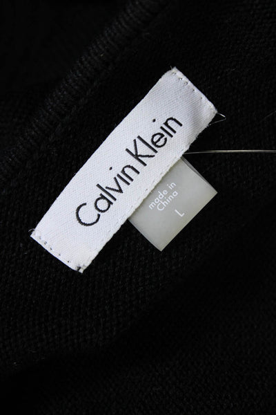 Calvin Klein Womens Faux Suede Trim Open Front Cardigan Sweater Black Size Large