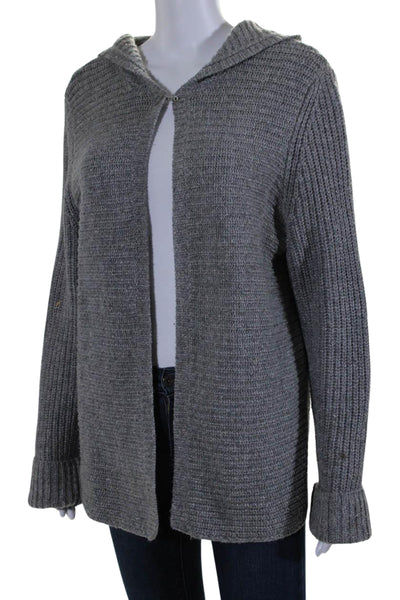 Calvin Klein Womens Long Sleeve Hooded Cardigan Sweater Gray Size Large